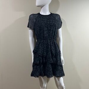 Madewell Size 4 Black Cheetah Print Tiered Dress with Sleeves